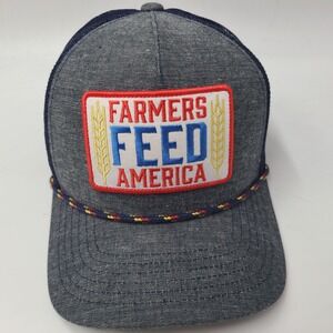 Rural Cloth Hat Snapback Trucker Mesh Gray Blue Farmers Feed America Patch Rope
